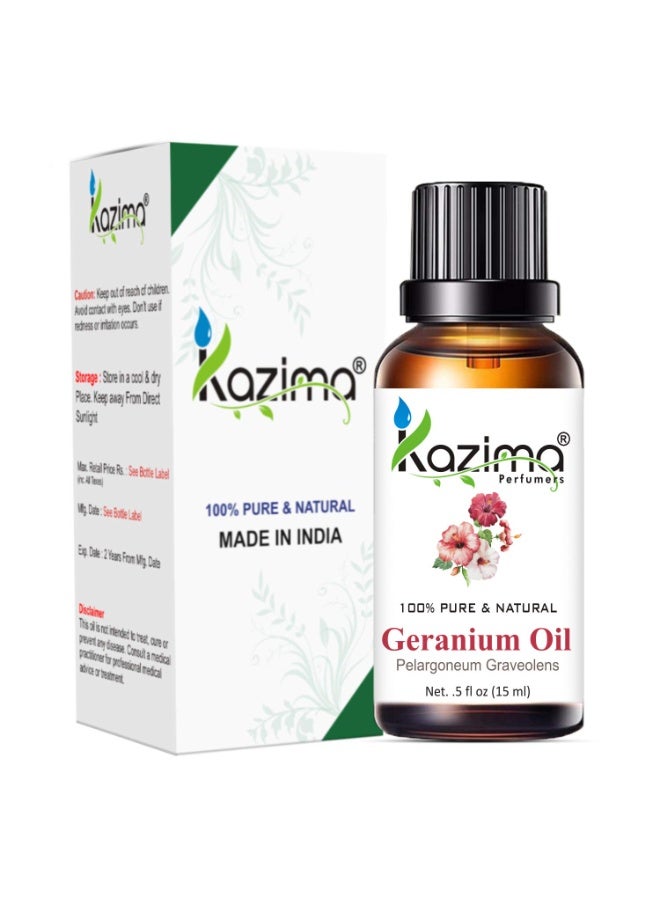 KAZIMA Geranium Essential Oil - 100% Pure Natural & Undiluted For Skin care & Hair care (15ml) - Image 1