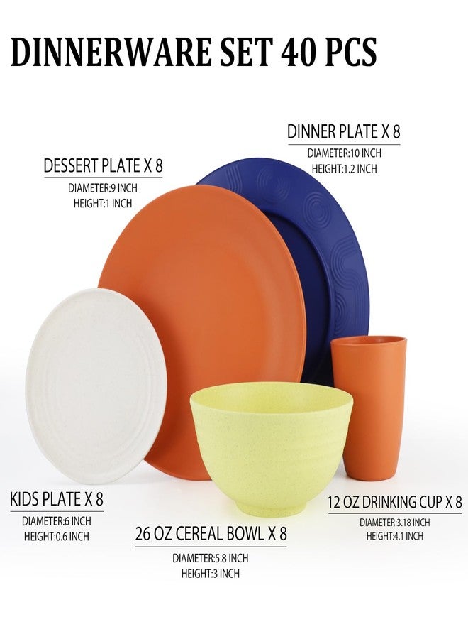 Perlapoc Wheat Straw Dinnerware Sets 40 PCS - Dishes Set for 8 Unbreakable Plates and Bowls Sets with Cups Dishwasher & Microwave Safe Lightweight Dinnerware for Kitchen Camping RV - Mondrian Colors - Image 2