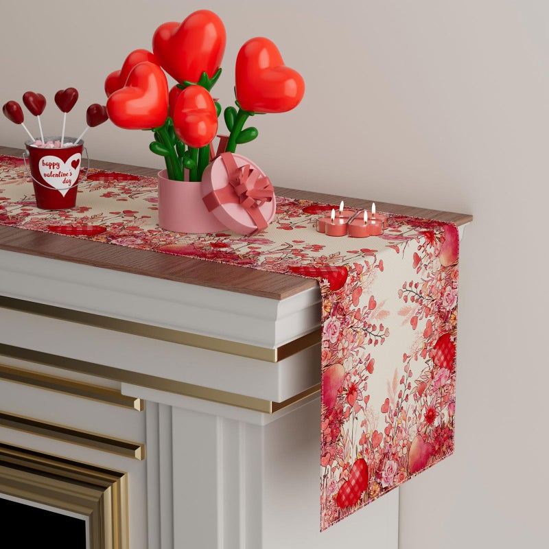 XCHI Wild Flowers Love Hearts Valentineâ€™s Day Table Runner Table Decoration for Party Home Kitchen Dining Holiday Decor 13x72 Inch - Image 3