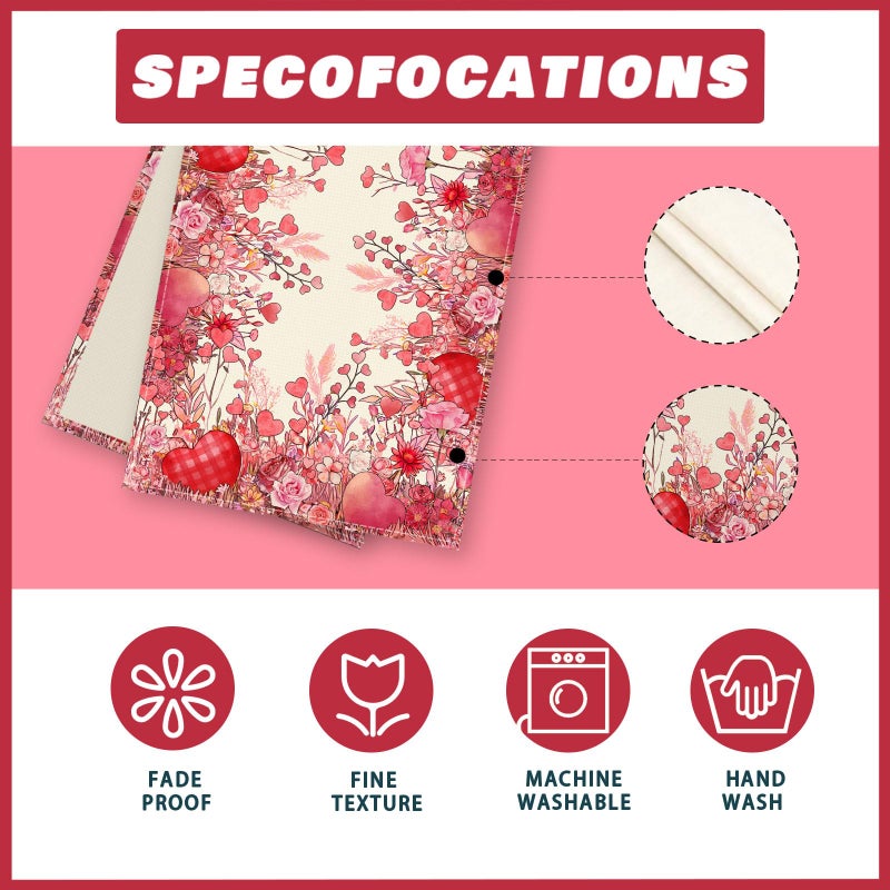 XCHI Wild Flowers Love Hearts Valentineâ€™s Day Table Runner Table Decoration for Party Home Kitchen Dining Holiday Decor 13x72 Inch - Image 5