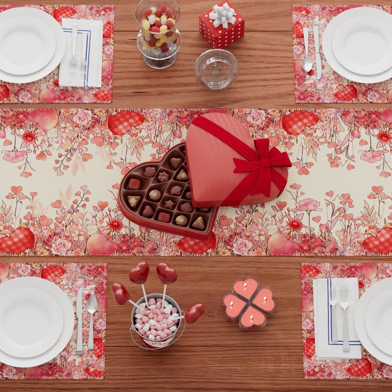 XCHI Wild Flowers Love Hearts Valentineâ€™s Day Table Runner Table Decoration for Party Home Kitchen Dining Holiday Decor 13x72 Inch - Image 4