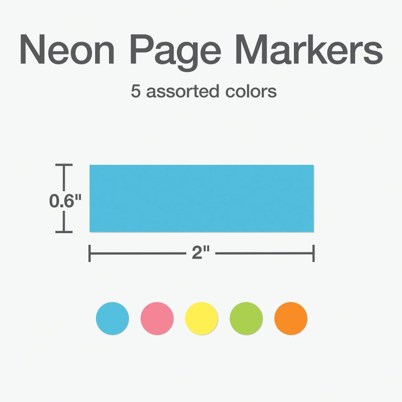 Redi-Tag Neon Page Markers, Adhesive Flags for Journals, Books and Binders, Sticky Flags, 4 Assorted Colors: Yellow, Pink, Green, Blue and Orange, 0.6" x 2", 500 Per Pack (1014663) - Image 2