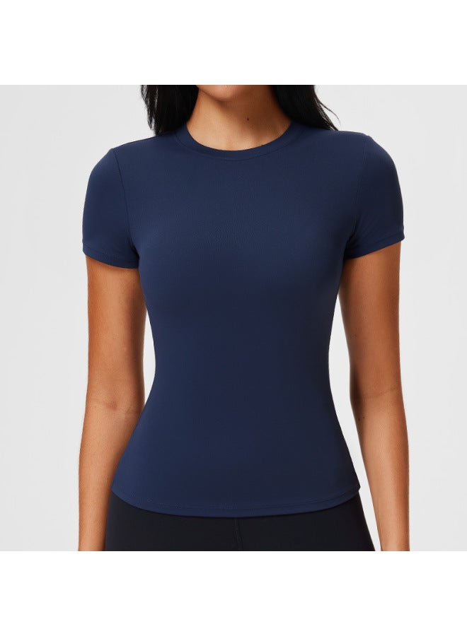 American-style Solid Color Short-sleeve Regular Shoulder T-shirt For Women, Breathable Yoga Wear, Slim Fit, Flattering, Sports Fitness Running Top