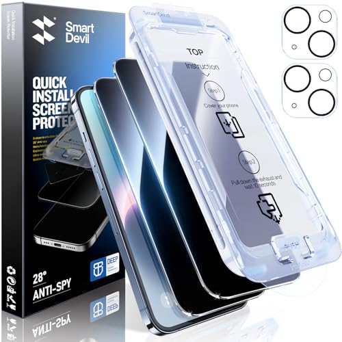 SMARTDEVIL 2+2Pack for iPhone 14 Privacy Screen Protector with Camera Lens Protector,Shatterproof Tempered Glass [True 28°Anti Spy] [9H Hardness] [Automatic Dust-Elimination Install] [Bubble Free] - Image 1