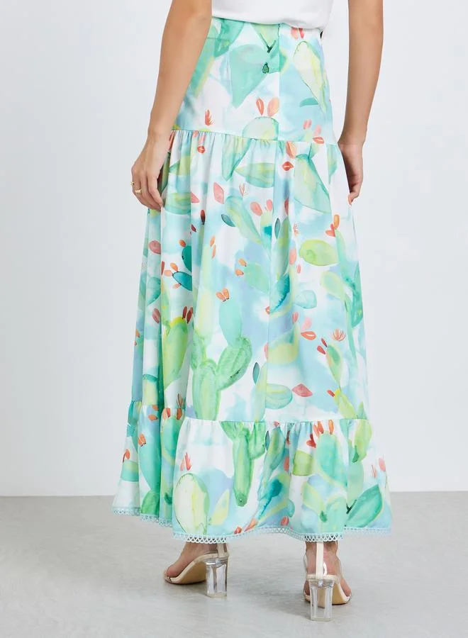 Take Two  Women Floral Print Buttoned Ruffled Hem Maxi Skirt for Women | Best Price UAE