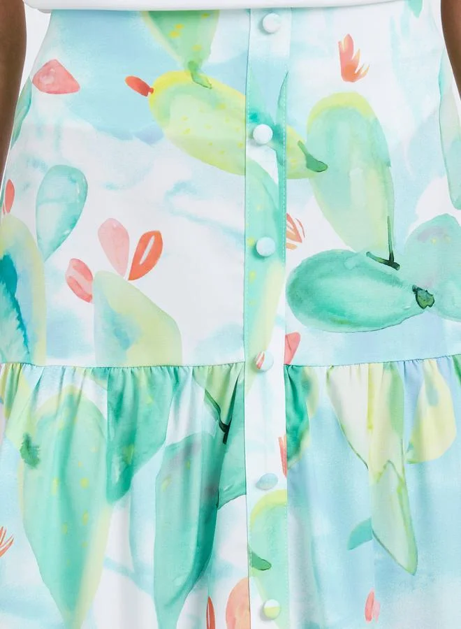 Take Two  Women Floral Print Buttoned Ruffled Hem Maxi Skirt for Women | Best Price UAE