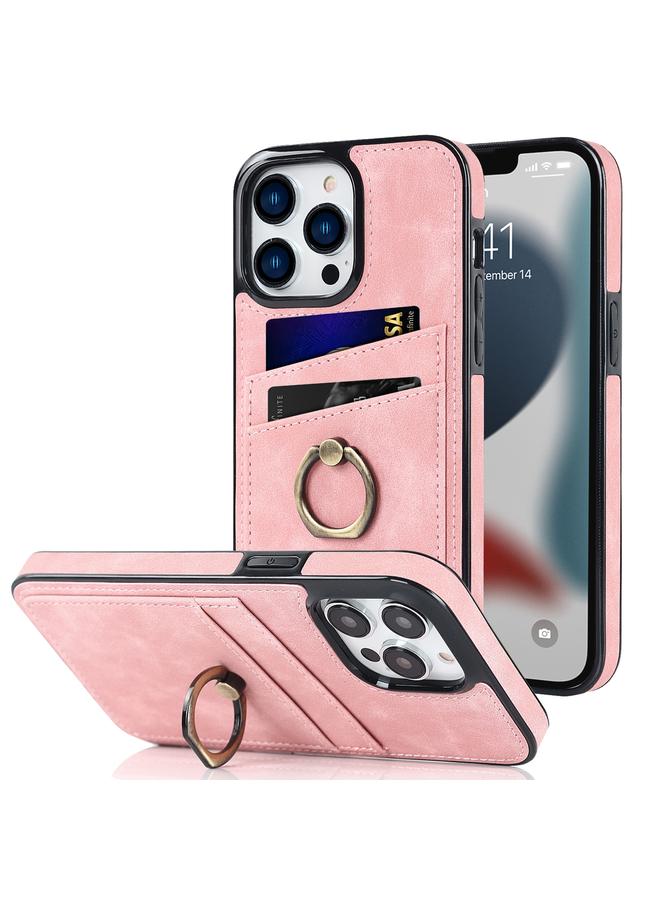 S-TOP Case For iPhone 13 Pro Max Vintage Patch Leather Phone Case with Ring Holder - Image 1