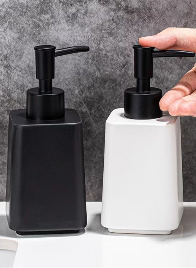 كوتيس موزع صابون سيراميكي مكون من قطعتين وموزع لوشن وموزع سائل من النوع المضغوط للحمام وطاولة المطبخ وغرفة الغسيل أسود/أبيض 7x7x16.3 سم - Image 2