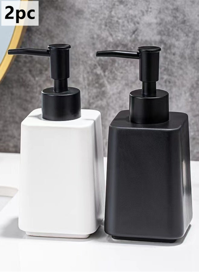 كوتيس موزع صابون سيراميكي مكون من قطعتين وموزع لوشن وموزع سائل من النوع المضغوط للحمام وطاولة المطبخ وغرفة الغسيل أسود/أبيض 7x7x16.3 سم - Image 1