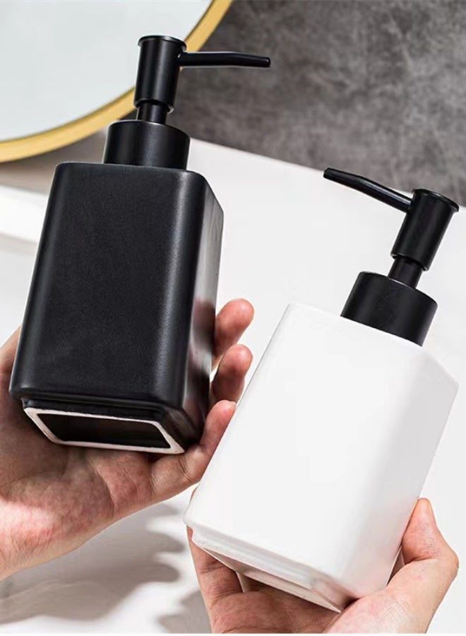 كوتيس موزع صابون سيراميكي مكون من قطعتين وموزع لوشن وموزع سائل من النوع المضغوط للحمام وطاولة المطبخ وغرفة الغسيل أسود/أبيض 7x7x16.3 سم - Image 4