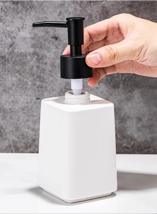 كوتيس موزع صابون سيراميكي مكون من قطعتين وموزع لوشن وموزع سائل من النوع المضغوط للحمام وطاولة المطبخ وغرفة الغسيل أسود/أبيض 7x7x16.3 سم - Image 5