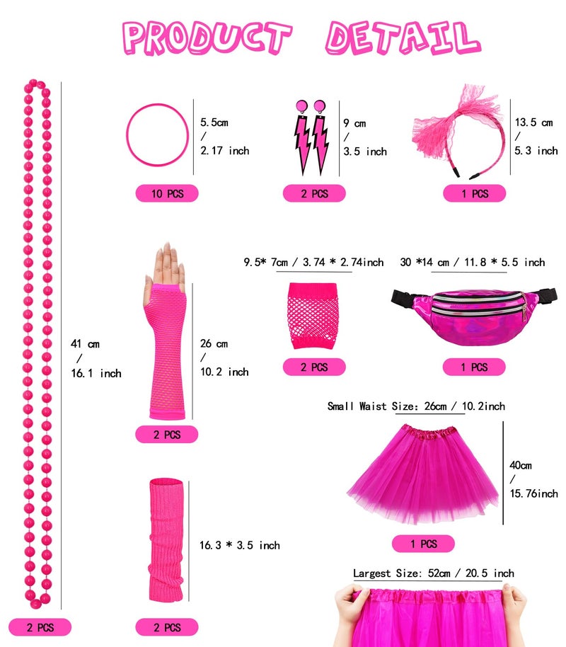 WILDPARTY WlLDPARTY 80s Outfit Women Costume Accessories Set, T Shirt Leggings Tutu Skirt Fanny Pack Headband Earring Necklace Fishnet Gloves Legwarmers 80s Party Outfits (Color-Leggings)-Plus-XXL - Image 2