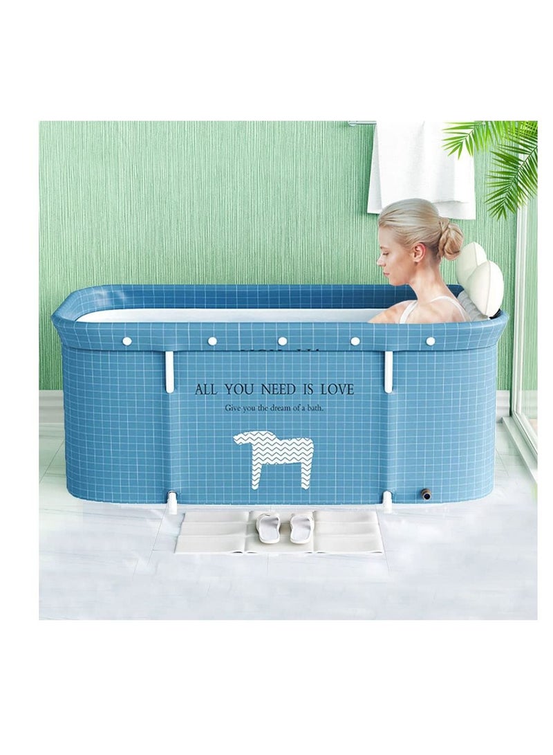 NLUNLB Portable Adult Folding Bathtub, Household Freestanding Thick Plastic Folding Bath Tub For Adults, Portable Non-Inflatable Bathtub Sauna Steam Bathtub Adult Bath Bucket(one small hand driven inflation - Image 1
