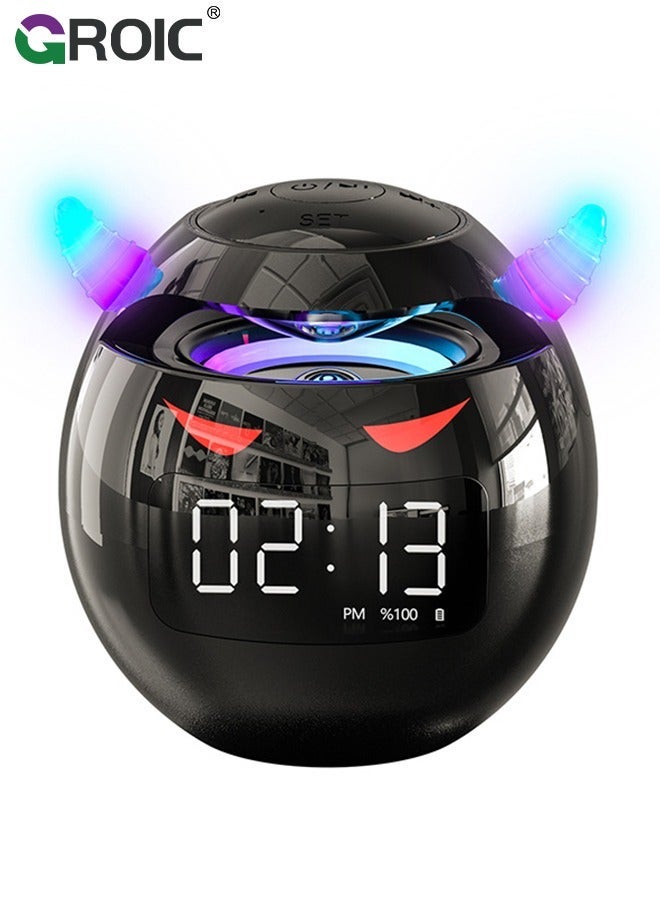GROIC Black Portable Wireless Bluetooth Speaker Colorful Subwoofer with Led Display Fm Radio Alarm Clock HiFi Card Mp3 Music Play for Party Outdoor  - Image 1