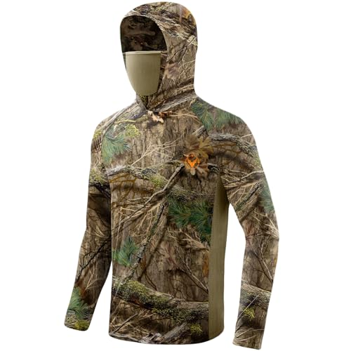 Palmyth Hunting Hoodie with Mask for Men Long Sleeve Sun Protection UV UPF 50 Camo Fishing ShirtsMisty ThicketL - Image 1