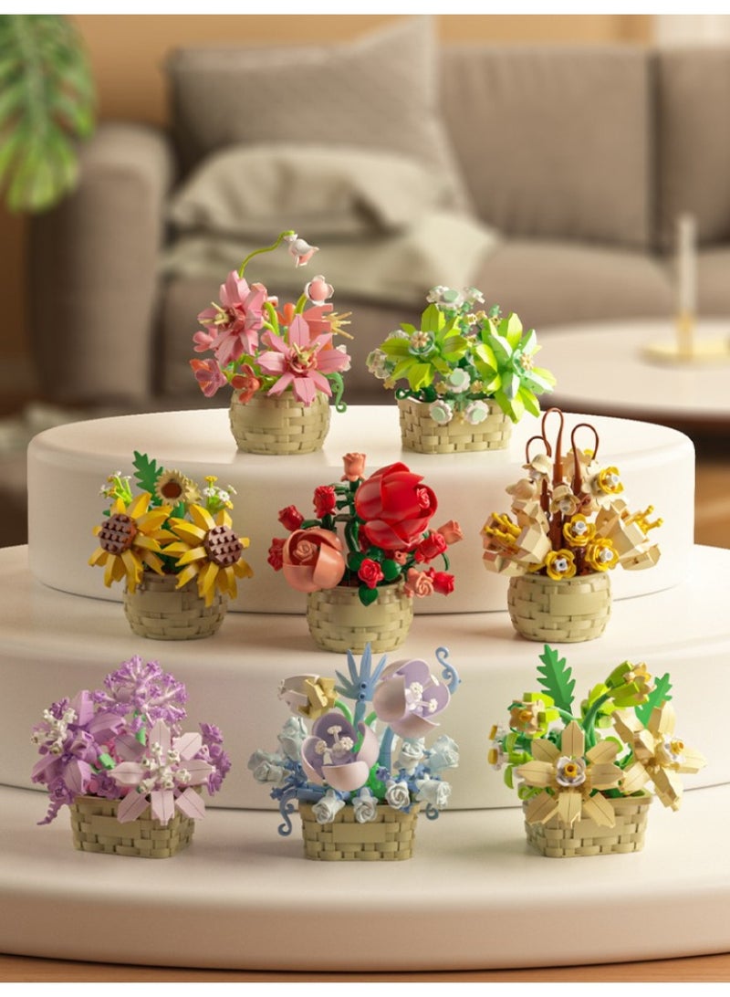 هالامودو ألعاب ميكروية الميني 8 في 1 كتلة من الزهور مجموعة مضارب سلة عباد الشمس الأبدية ديكور محدد الأزهار متطابق مع ليغو الطوب الصغير و ستيم لعبة DIY مربى مادة عالي الجودة ABS مجمعة ثابتة بحجم واحد تقريبًا 70*70*88 مم، حية وحقيقية - Image 4