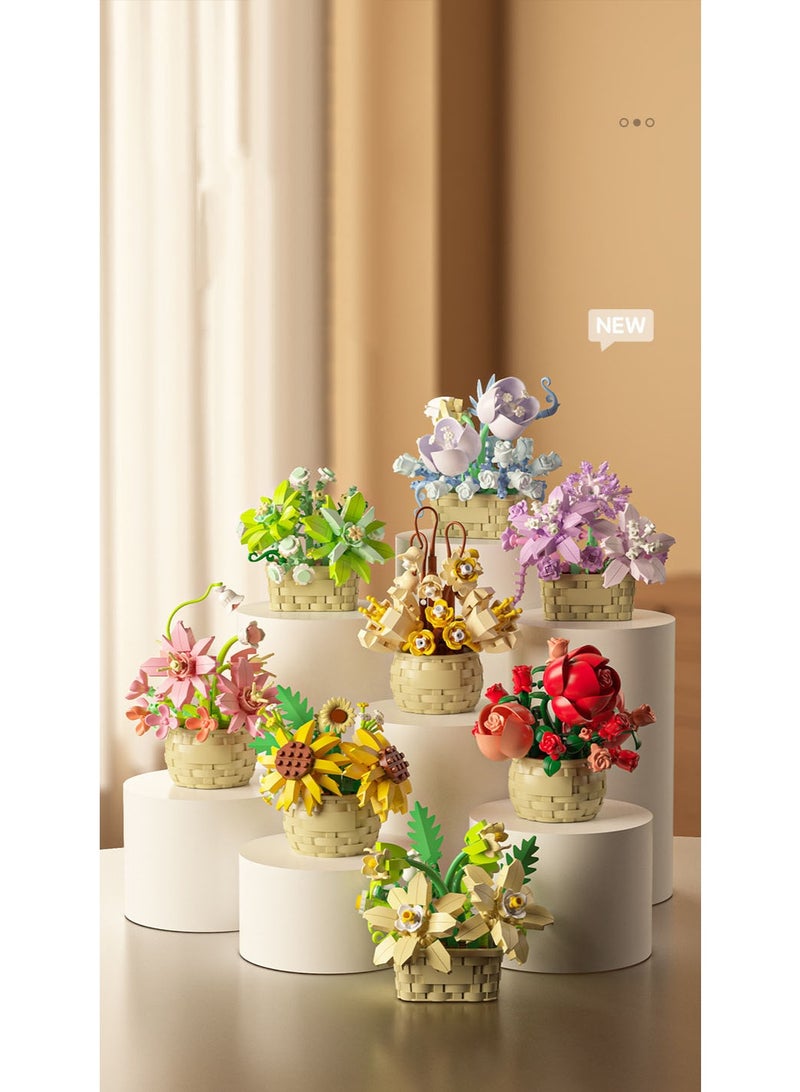 هالامودو ألعاب ميكروية الميني 8 في 1 كتلة من الزهور مجموعة مضارب سلة عباد الشمس الأبدية ديكور محدد الأزهار متطابق مع ليغو الطوب الصغير و ستيم لعبة DIY مربى مادة عالي الجودة ABS مجمعة ثابتة بحجم واحد تقريبًا 70*70*88 مم، حية وحقيقية - Image 1