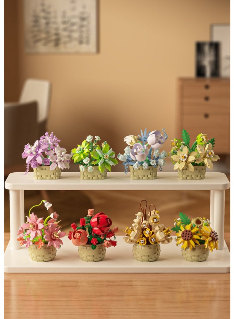 هالامودو ألعاب ميكروية الميني 8 في 1 كتلة من الزهور مجموعة مضارب سلة عباد الشمس الأبدية ديكور محدد الأزهار متطابق مع ليغو الطوب الصغير و ستيم لعبة DIY مربى مادة عالي الجودة ABS مجمعة ثابتة بحجم واحد تقريبًا 70*70*88 مم، حية وحقيقية - Image 2