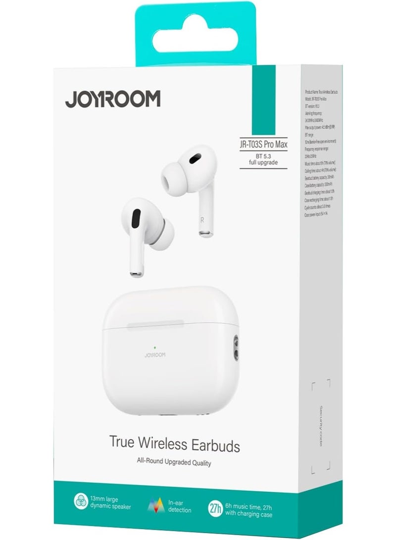 سماعة اذن بلوتوث لاسلكية JR-T03S برو ماكس من جوي روم، رقاقة ثنائية النواة، اتصال فوري، نقل مستقر، ابيض ضمان 12 شهر - Image 3