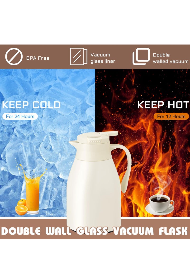 SYOSI 2 قطع 34 أونصة إبريق قهوة حراري بلاستيكي معزول إناء ماء ساخن مع غطاء إبريق قهوة مزدوج الجدار وعاء حراري لعمل الشاي، يحتفظ بالحرارة/البرودة لمدة 12/24 ساعة (أبيض) - Image 4