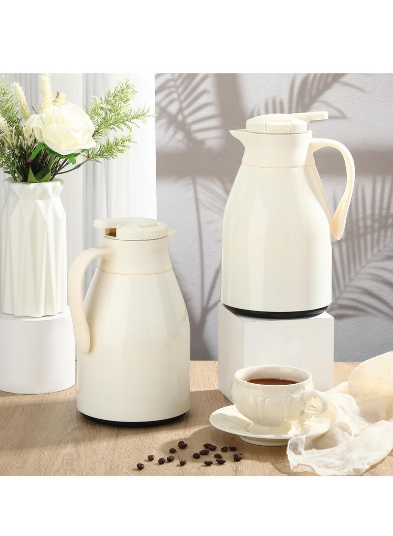 SYOSI 2 قطع 34 أونصة إبريق قهوة حراري بلاستيكي معزول إناء ماء ساخن مع غطاء إبريق قهوة مزدوج الجدار وعاء حراري لعمل الشاي، يحتفظ بالحرارة/البرودة لمدة 12/24 ساعة (أبيض) - Image 2