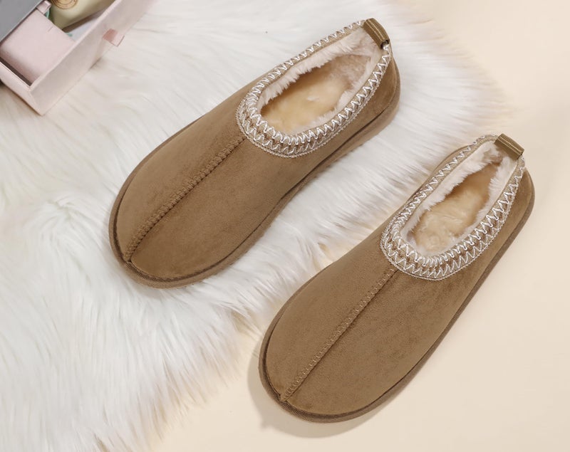SMajong Women's Fuzzy Slippers Cozy Memory Foam House Shoes Winter Warm Loafer Slippers Indoor,Beige 11 US - Image 3