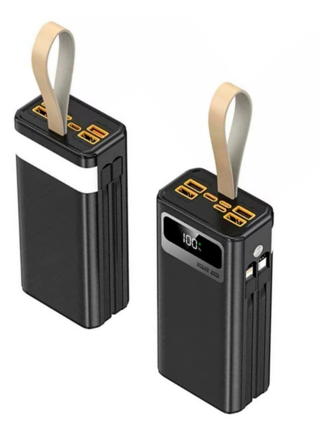 أوالي, بطارية متنقلة, باور بانك بسعة 40000 مللي أمبير، شحن سريع بقدرة 22.5 واط، كابلات مدمجة من النوع C و Lightning، منافذ USB متعددة، مصباح يدوي, أسود - Image 3