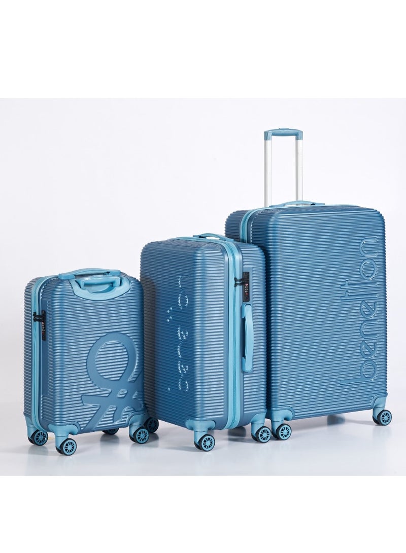 UNITED COLORS OF BENETTON BNTA-204 Set of 3 Luggage with TSA Lock | Material- Acrylonitrile Butadiene Styrene| Adjustable Trolley Handle | Smooth Dual Wheels 360degree rotate | Aqua Green - Image 1