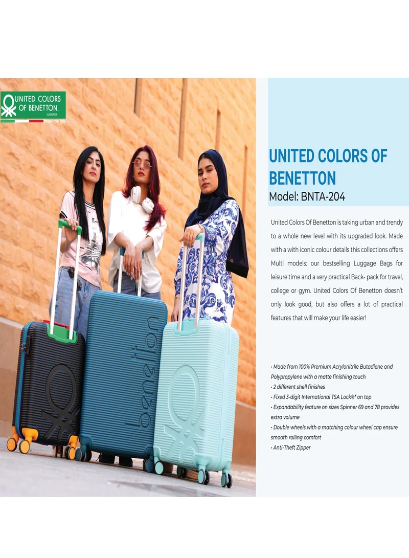 UNITED COLORS OF BENETTON BNTA-204 Set of 3 Luggage with TSA Lock | Material- Acrylonitrile Butadiene Styrene| Adjustable Trolley Handle | Smooth Dual Wheels 360degree rotate | Aqua Green