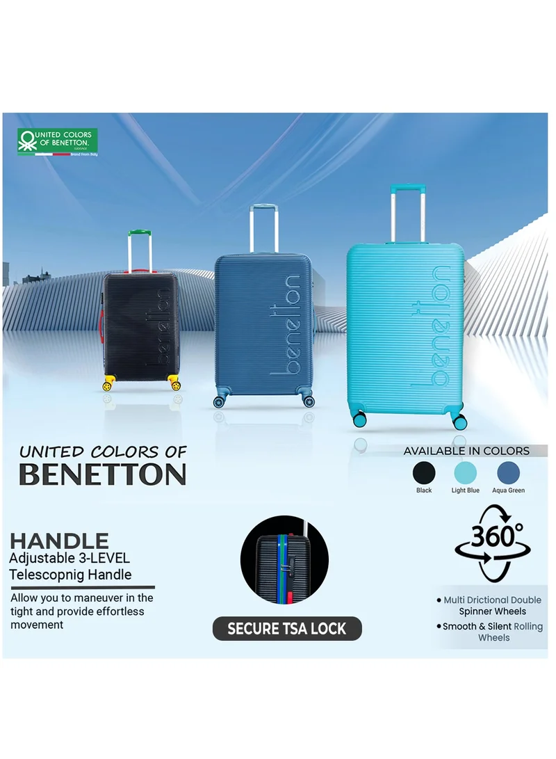 UNITED COLORS OF BENETTON BNTA-204 Set of 3 Luggage with TSA Lock | Material- Acrylonitrile Butadiene Styrene| Adjustable Trolley Handle | Smooth Dual Wheels 360degree rotate | Aqua Green