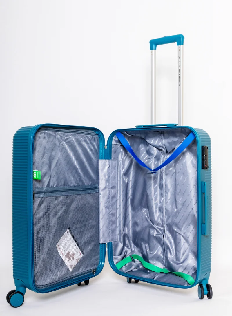 UNITED COLORS OF BENETTON BNTA-204 Set of 3 Luggage with TSA Lock | Material- Acrylonitrile Butadiene Styrene| Adjustable Trolley Handle | Smooth Dual Wheels 360degree rotate | Aqua Green