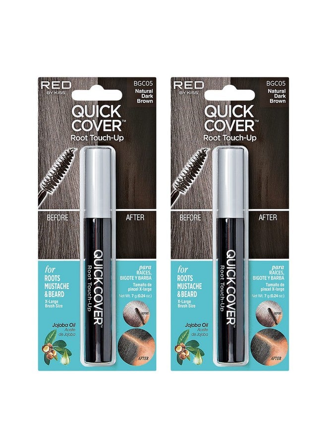 Red by Kiss - RED by Kiss Quick Cover Root Touch Up Rescue, Mascara Natural Water-Resistant Temporary Gray Concealer Cover Up Brush for Hair Mustache & Beard (Natural Dark Brown) (2Pcs) - Image 1