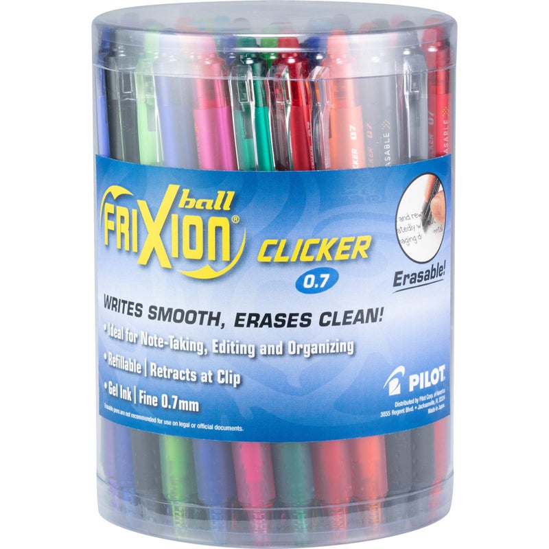 Pilot, FriXion Clicker Erasable Gel Pens, Bold Point 1 mm, Tub of 36, Assorted Colors - Image 1