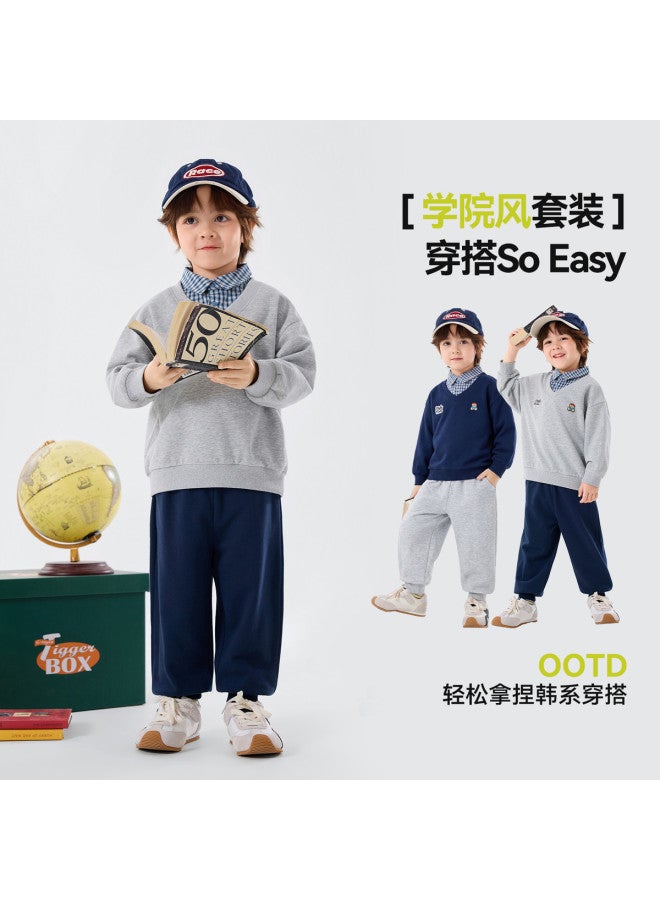 Doodle Home Children's Set Spring Boy's Faux Two-piece Hoodie Two-piece Set Girl's Sportswear Baby Kids' Clothing - Image 4