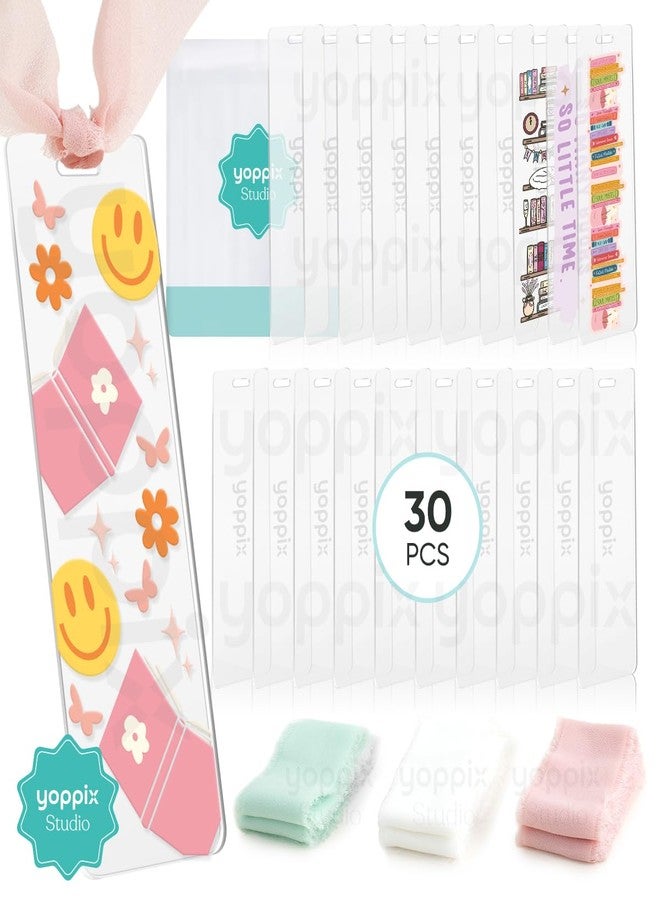 YOPPIX 6x2” Acrylic Bookmark Blanks- 30 Pieces Acrylic Bookmark Kit with 30 Pcs Ribbon for Reading Lovers DIY Crafts Hanging Tag Gift Tag Price Tags, Graduation Back to School Presents(Rectangle) - Image 1