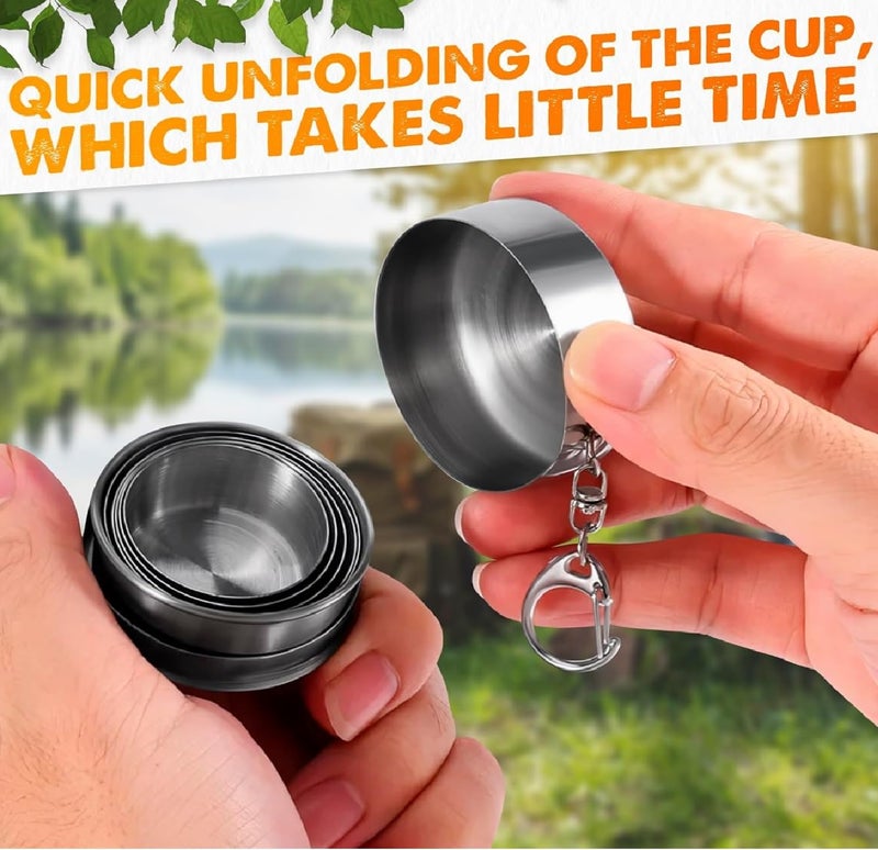 Winberg Portable Collapsible Stainless Steel Travel Cup with Keychain, Foldable Design GLS, 150 ml - Image 2
