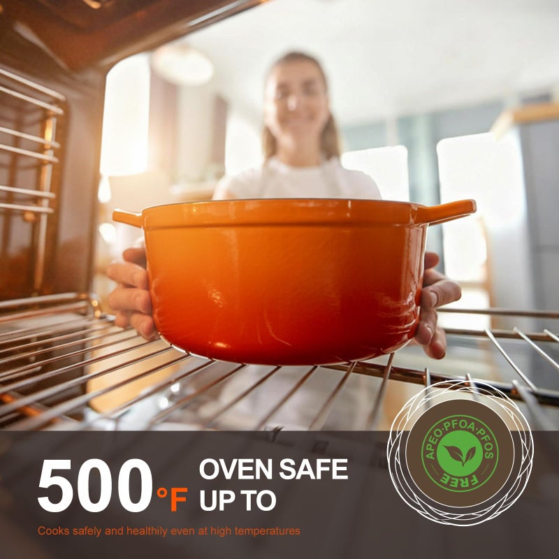 Overmont Enameled Cast Iron Dutch Oven - 5.5QT Pot with Wide Handles Lid Cookbook & Cotton Potholders - Heavy-Duty Pre-Seasoned Cookware Oven Safe to 500Â°F for Braising, Stews, Roasting, Bread Baking - Image 4