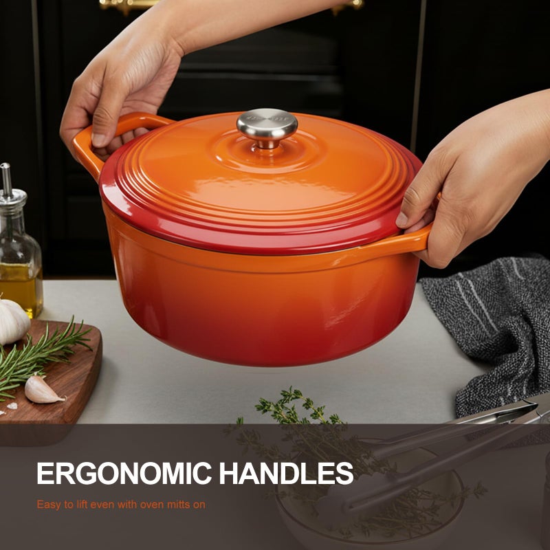Overmont Enameled Cast Iron Dutch Oven - 5.5QT Pot with Wide Handles Lid Cookbook & Cotton Potholders - Heavy-Duty Pre-Seasoned Cookware Oven Safe to 500Â°F for Braising, Stews, Roasting, Bread Baking - Image 3