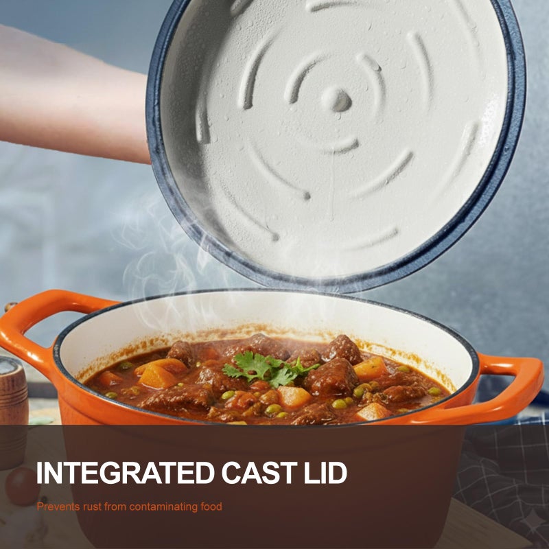 Overmont Enameled Cast Iron Dutch Oven - 5.5QT Pot with Wide Handles Lid Cookbook & Cotton Potholders - Heavy-Duty Pre-Seasoned Cookware Oven Safe to 500Â°F for Braising, Stews, Roasting, Bread Baking - Image 2