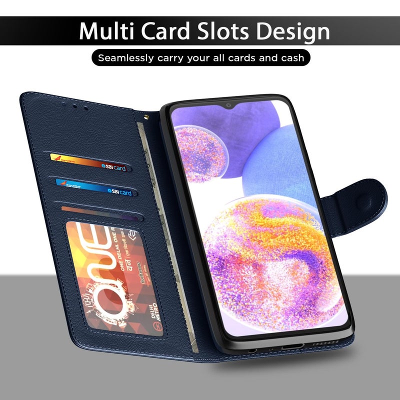 Pikkme Samsung Galaxy F23 5g Flip Case Leather Finish | Inside TPU with Card Pockets | Wallet Stand and Shock Proof | Magnetic Closing | Complete Protection Flip Cover for Samsung Galaxy F23 5g (Blue) - Image 5