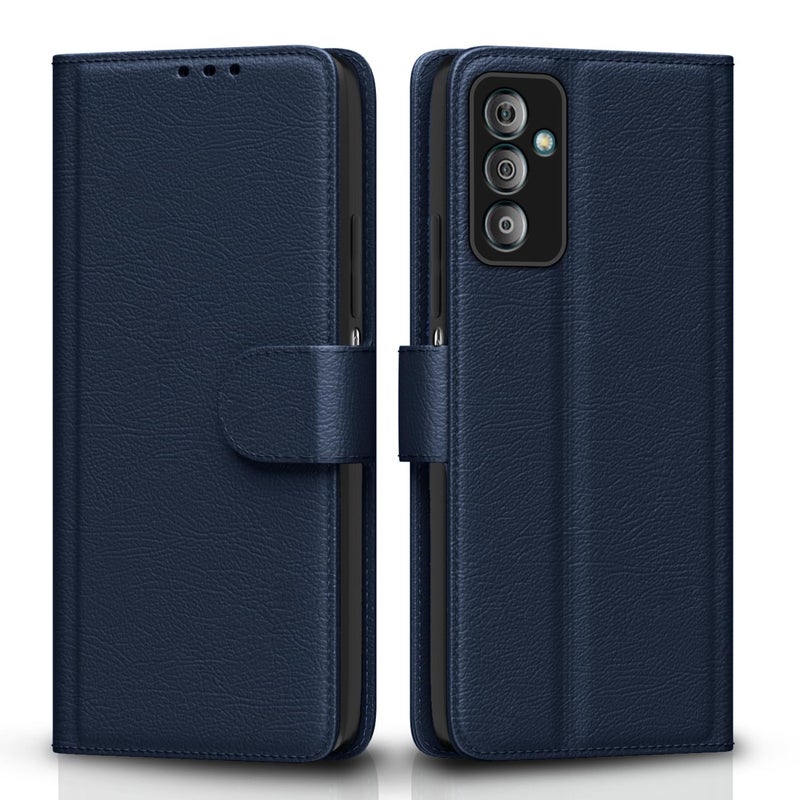 Pikkme Samsung Galaxy F23 5g Flip Case Leather Finish | Inside TPU with Card Pockets | Wallet Stand and Shock Proof | Magnetic Closing | Complete Protection Flip Cover for Samsung Galaxy F23 5g (Blue) - Image 1