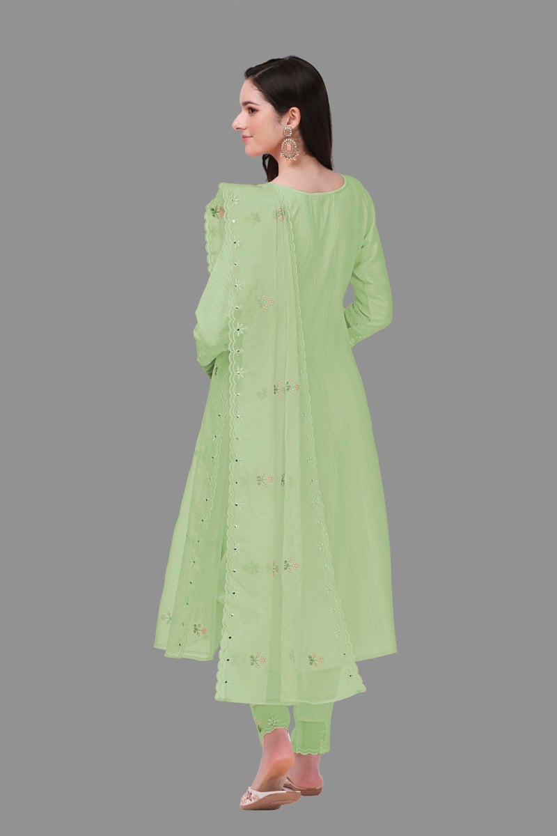 TRENDMALLS طقم سلوار نسائي من قطن تريندمولز مع تطريز - كورتا وبنطلون مع دوباتا (G103-أخضر-M) - Image 2