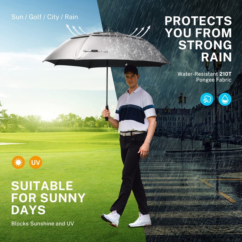Gonex 62 Inch Silver Extra Large Golf Umbrella, Automatic Open Travel Rain Umbrella with Windproof Water Resistant Double Canopy, Oversize Vented Umbrellas for 2-3 Men and UV protection, Black - Image 5