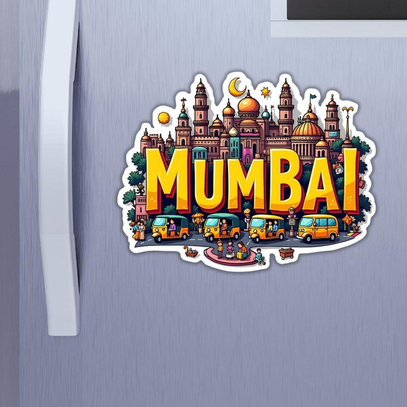 GIFTODAY Mumbai City Theme Souvenir Wooden Fridge Magnet for Refrigerator Mumbai Printed Magnet for Office Kitchen and Home Decororation Perfect Souvenir Gift Pack of 1 Size 3x3 Inches  - Image 2