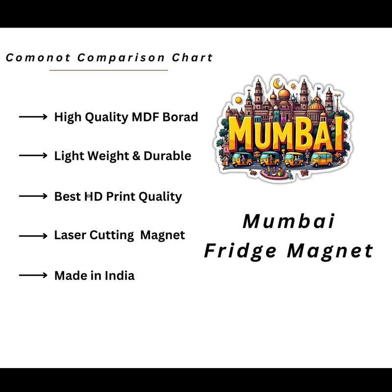 GIFTODAY Mumbai City Theme Souvenir Wooden Fridge Magnet for Refrigerator Mumbai Printed Magnet for Office Kitchen and Home Decororation Perfect Souvenir Gift Pack of 1 Size 3x3 Inches  - Image 5