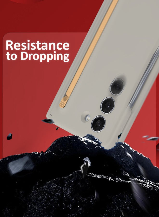 CATANES (لجهاز Samsung Galaxy Z Fold 5) جراب فائق الجودة مع واقي شاشة مع قلم S Pen مدمج جديد وحامل وفتحة تخزين للقلم باللون الرمادي الرملي - Image 3