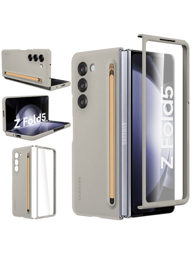 CATANES (لجهاز Samsung Galaxy Z Fold 5) جراب فائق الجودة مع واقي شاشة مع قلم S Pen مدمج جديد وحامل وفتحة تخزين للقلم باللون الرمادي الرملي - Image 2