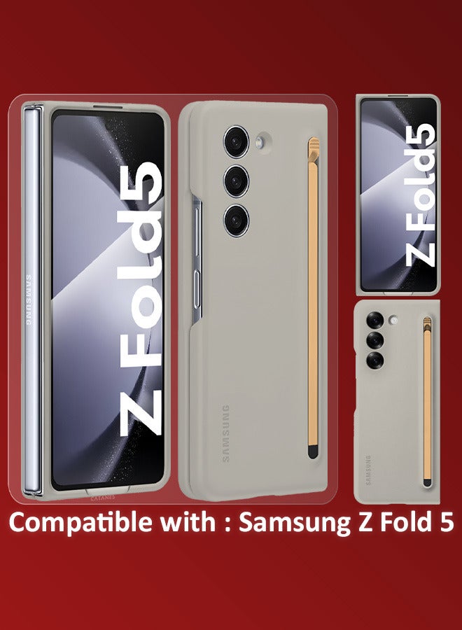 CATANES (لجهاز Samsung Galaxy Z Fold 5) جراب فائق الجودة مع واقي شاشة مع قلم S Pen مدمج جديد وحامل وفتحة تخزين للقلم باللون الرمادي الرملي - Image 5