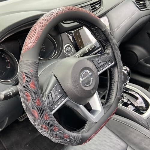 PINCTROT D Shaped 14515 Inch Steering Wheel Cover Great Grip with 3D Honeycomb AntiSlip Design Flat Bottom 14515 Inch Wine Red - Image 1