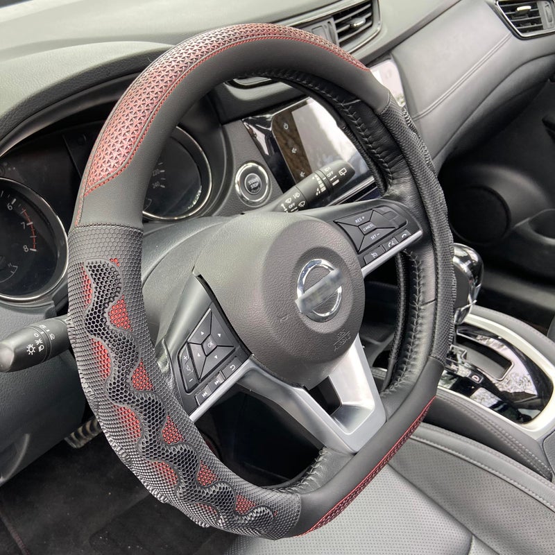 PINCTROT D Shaped 14515 Inch Steering Wheel Cover Great Grip with 3D Honeycomb AntiSlip Design Flat Bottom 14515 Inch Wine Red - Image 3